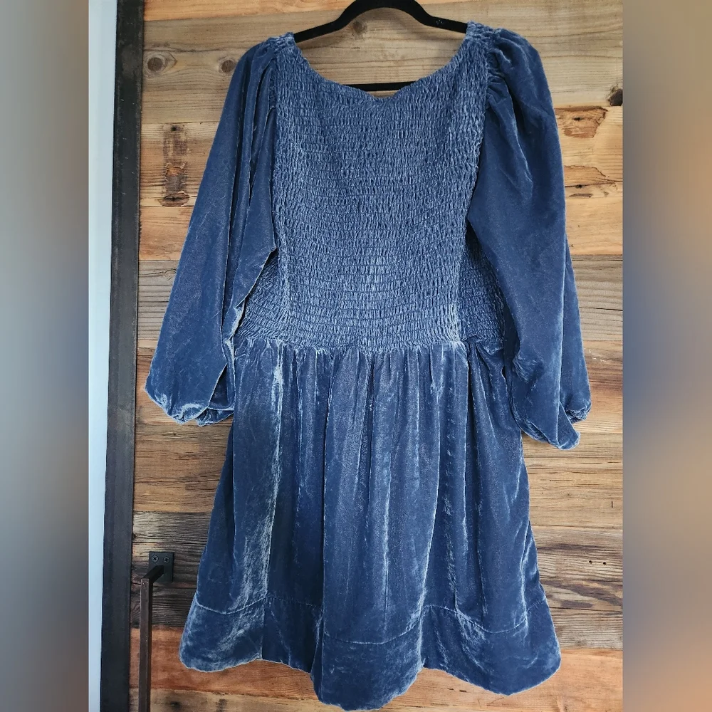 NWT Free People Farrier Velvet mini dress harbor blue Color Size L - Picture 7 of 7